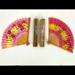 4 Vintage Asian Handheld Fans.